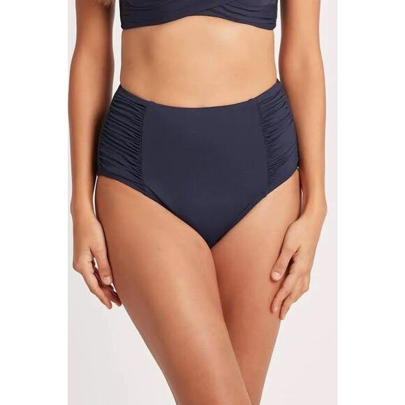 Sea Level Essentials Gathered Side High Waist Pant Night Sky Navy Blue Size 14 - Picture 1 of 8